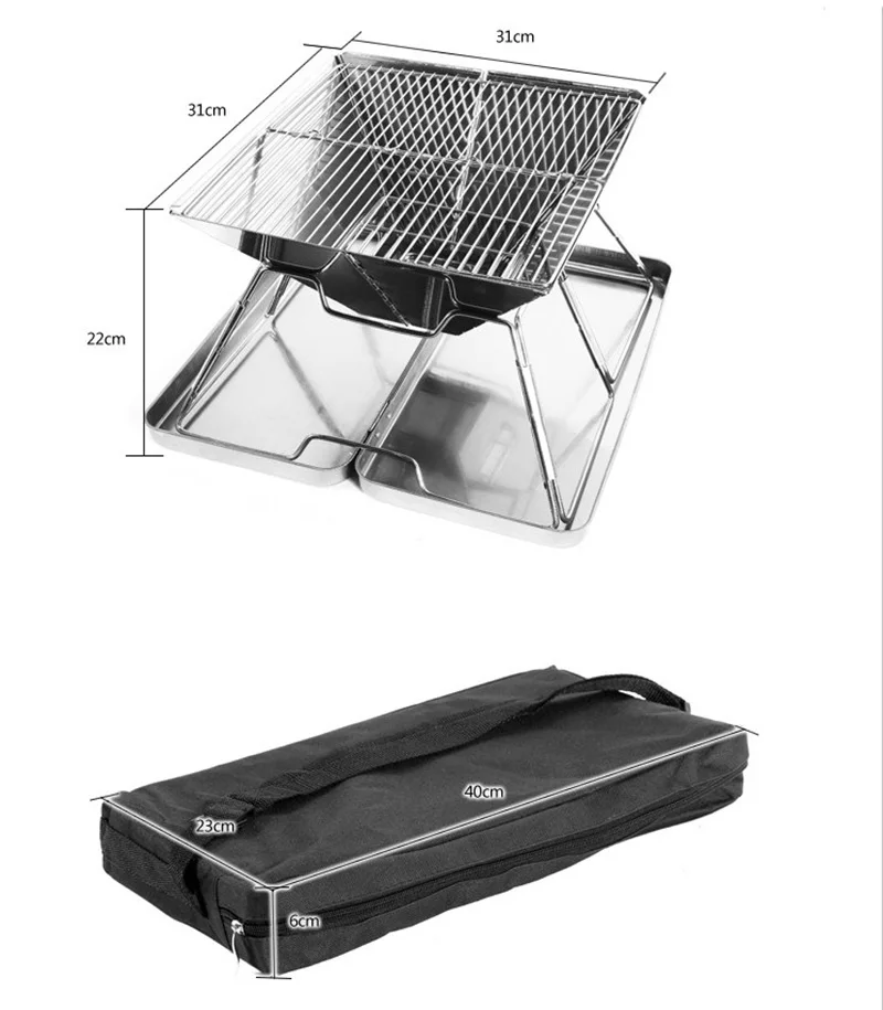 Печь для барбекю, портативная дровяная печь, печь для жарки на древесном угле, открытый складной гриль из нержавеющей стали