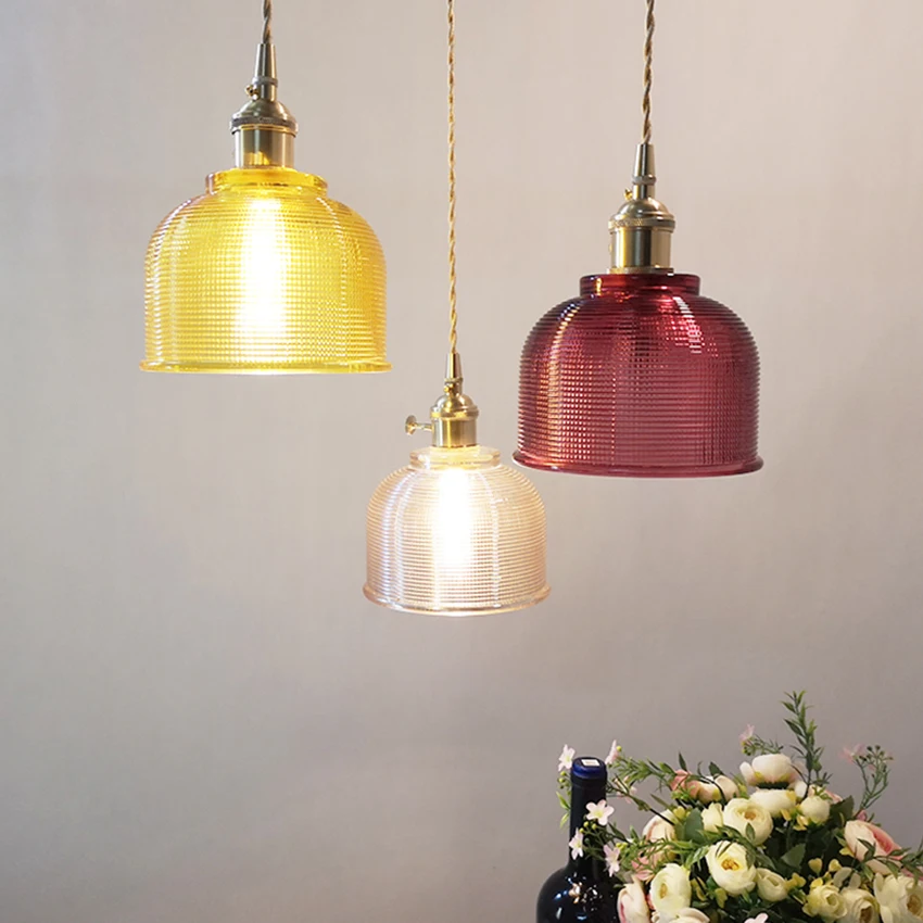 

Nordic glass pendant light fixture with switch 5 colors all copper lampholder creative hanging lamps for dinning room bedroom