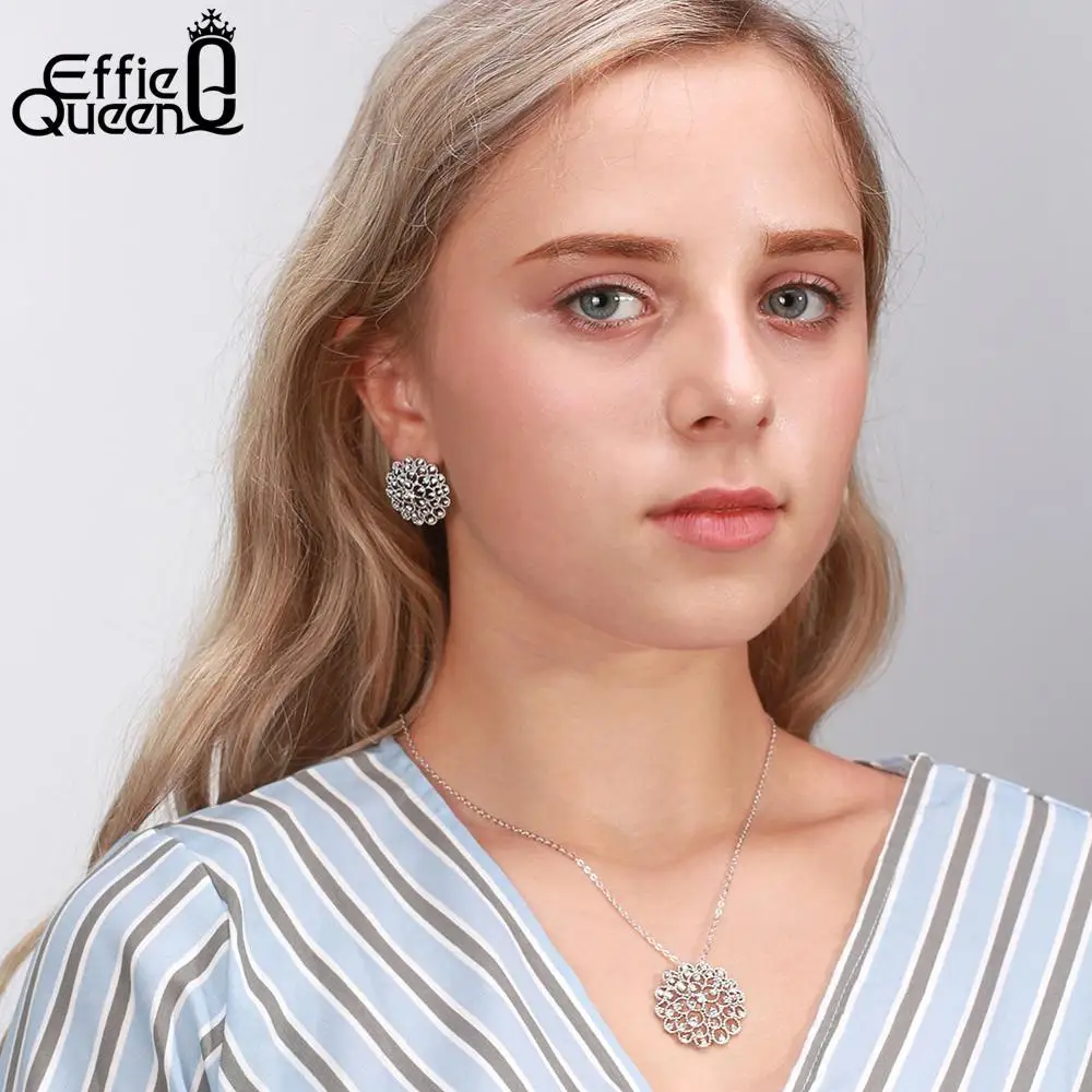 Effie queen роскошные свадебные украшения набор AAA кубический циркон подвеска в форме цветка ожерелье+ серьги для женщин вечерние подарок DOS117