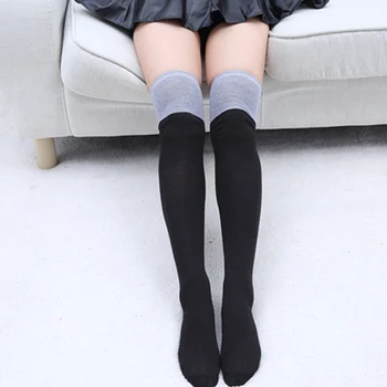 

1Pair Hot Casual Women Girls Over Knee Cotton Splice Solid Color Thin Autumn High Stockings