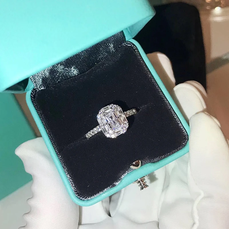 

Brand Pure 925 Sterling Silver Jewelry For Women Square Cut Rings Wedding Crystal Sugar Rings Wedding Engagement Silver Ring 2CT