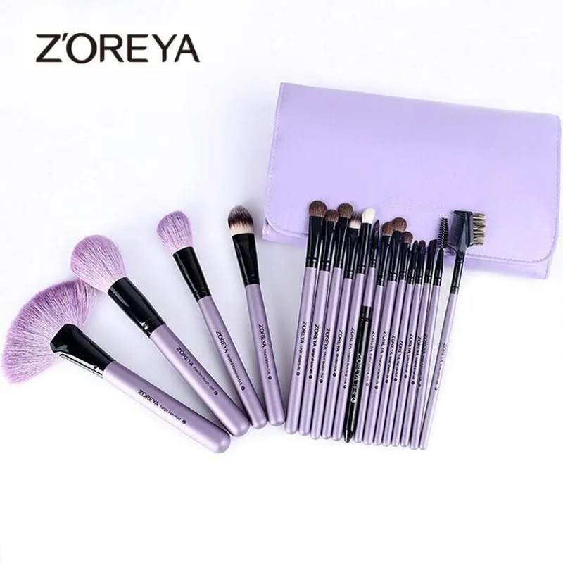 

ZOREYA BRAND 18Pcs High Grade Purple Make Up Brushes Eyeshadow Eyebrow Eyelashes Powder Foundation Brush Beauty Makeup Tools