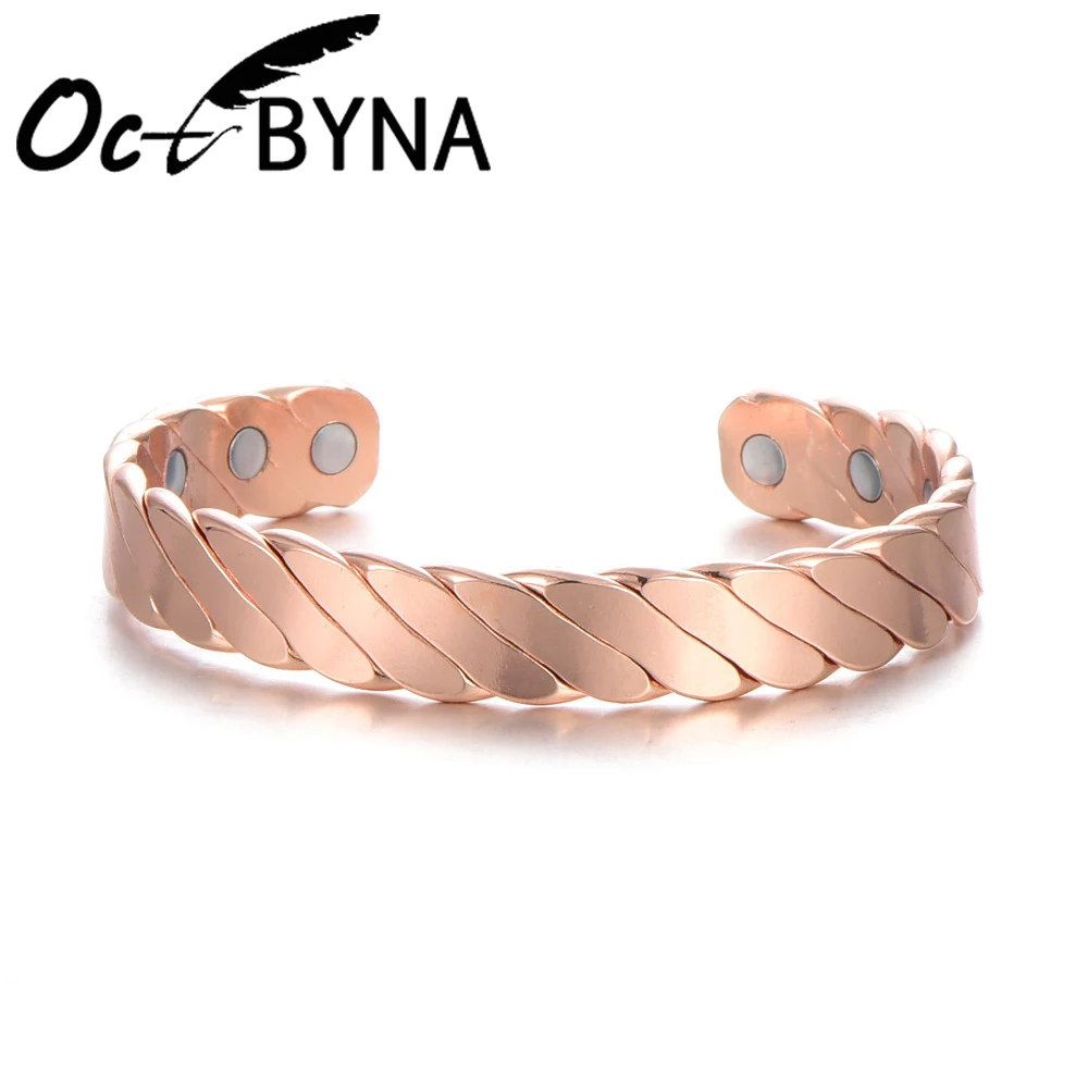 

Octbyna 2019 Anti-fatigue Magnet Health Bangle For Women Rose Gold Copper Bracelet Male Magnetic Bangles