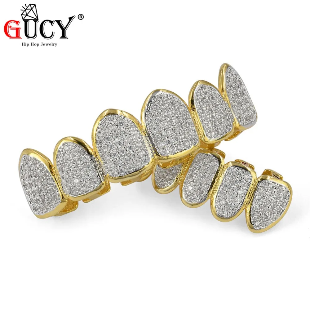 GUCY пользовательский Fit Bling Micro Pave Cubic Zircon зубные грили хип хоп Топ и низ все Iced Out грили стоматологические зуб шапки ювелирные изделия