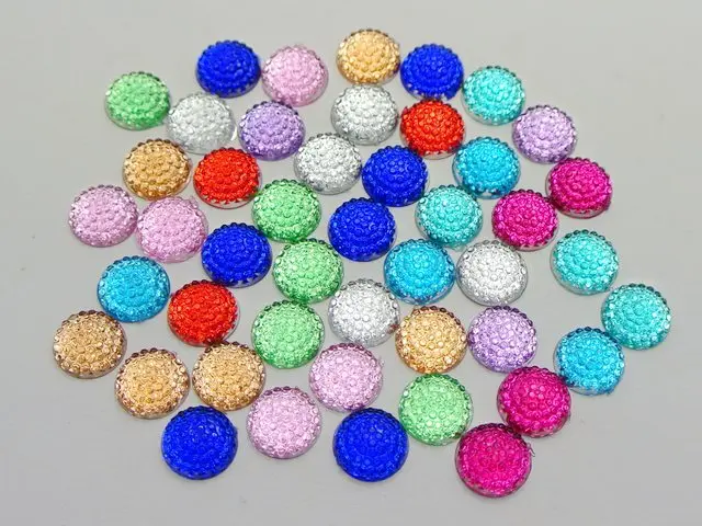 

200 Mixed Color Flatback Acrylic Dotted Round Rhinestone Gem Cabochon Dome 8mm