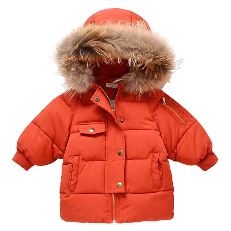 

2018 girls cotton coat winter clothes girls solid color warm cotton coat children baby fur collar hooded cotton jacket tide