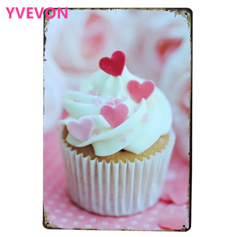 Valentine Cupcake Vintage Plechová cedule Kovový milenec Dort Morový styl Evropa Pekárna Obdélník Plakát Prodejna Domov Dekor 20x30cm