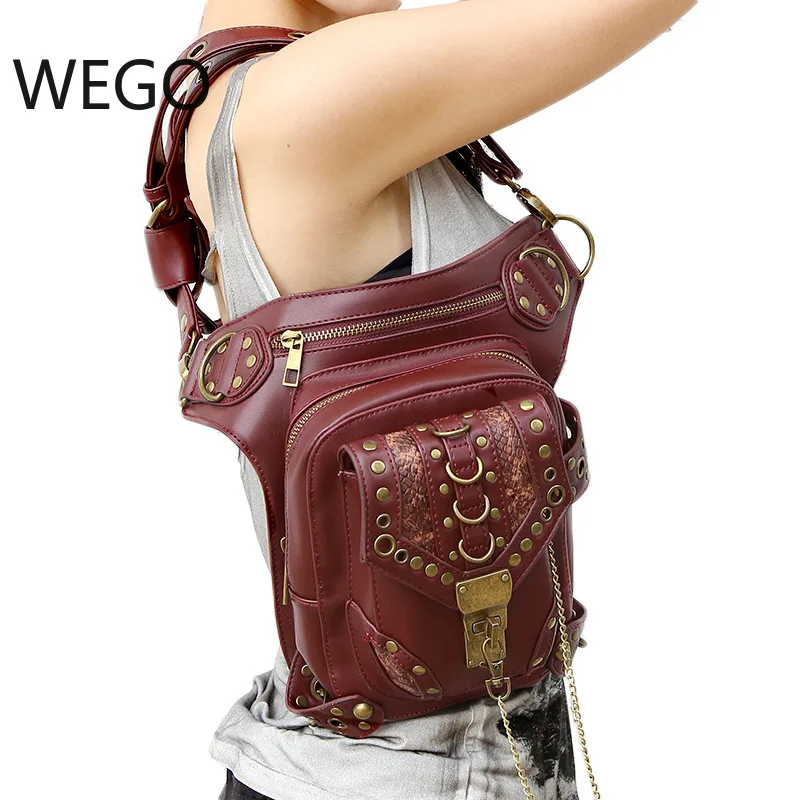 

2018 Women Waist Bag Pack Shoulder Rivets Punk Stud Tote Waist Pack new steampunk shoulder men women pockets