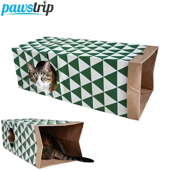 

pawstrip Kraft Paper Cat Tunnel Toys Hiding Sneaking Watching Fun Interactive Cat Toys Foldable Cat Bed House