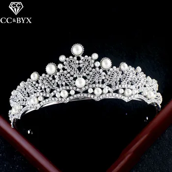 

CC tiaras and crowns crystal beads pearl bridal crown vintage wedding hair ornaments for women pageant fine jewelry cx009