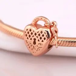 Акция 925 стерлингового серебра Шарм Белый и розовое золото I love you в форме сердца ключ оригинальный Шарм для женщин браслет свадебный подарок