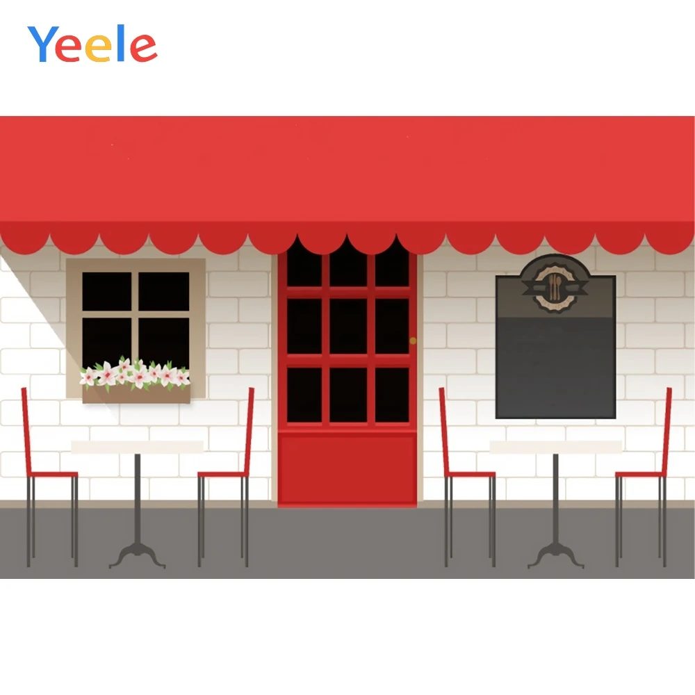 Yeele Red Roof White Window Flower Table Chair Shop Photography Backgrounds Customized Photographic Backdrops for Photo Studio |