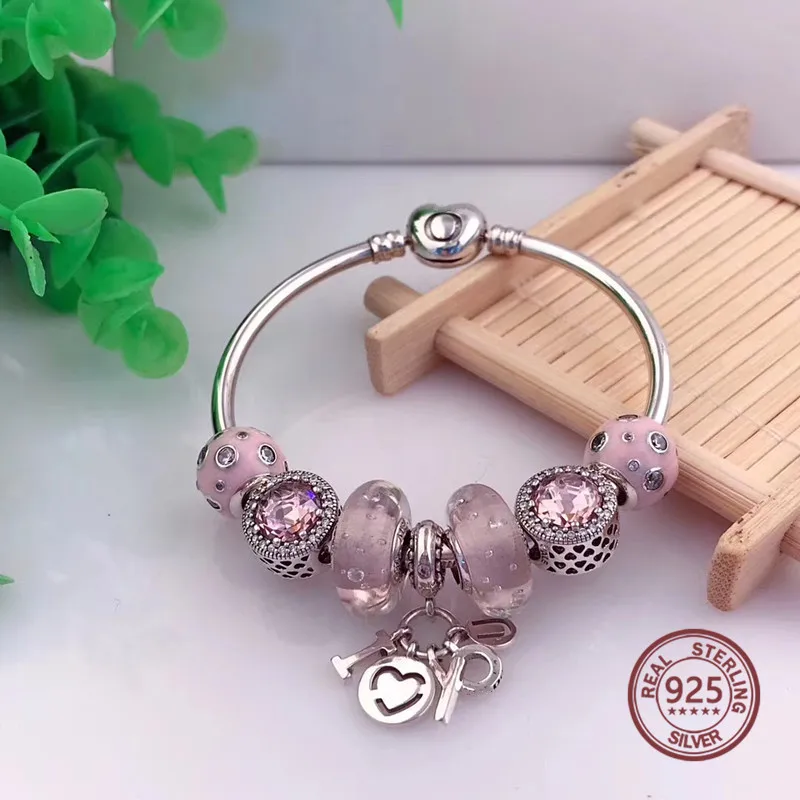 

Summer NEW pink Charm bracelet cat eyes Original LOGO 100% real silver quality luxury jewelry gift for women free shipping DIY