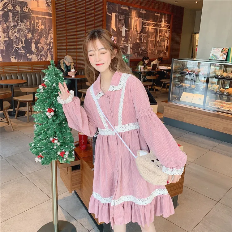 

Kawaii sweet Dress women spring dress elegant Japanese sweet retro college wind loose dress