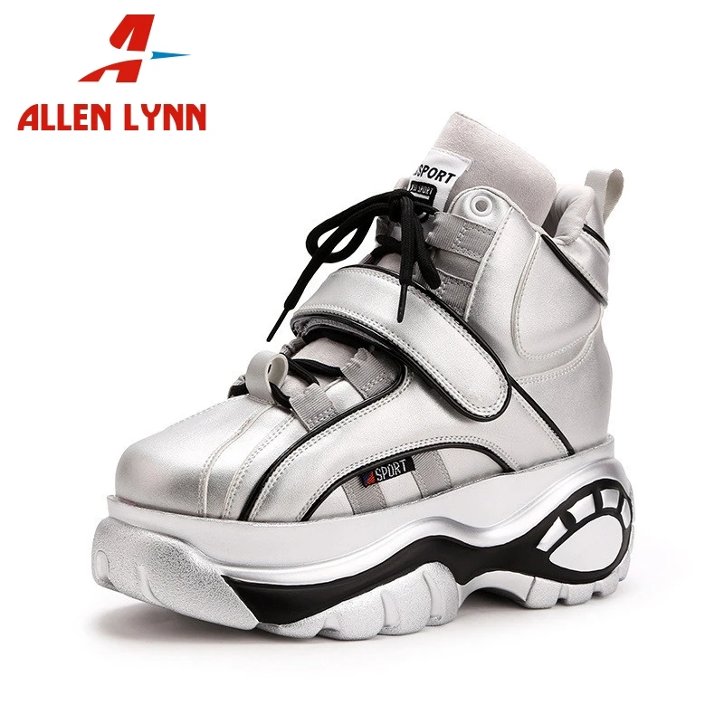 

ALLENLYNN 2019 Spring Autumn New Fashion Microfiber Women Platform Sneakers lace-up Flat Platform Shoes Woman Height Increasing