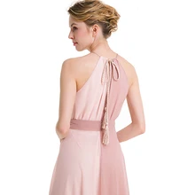 Amoyblue 2 Colors Pink/khaki Women Chiffon Long Summer Dress with PatchworkElegant Green/Gray Lady Split DressSexy Dresses