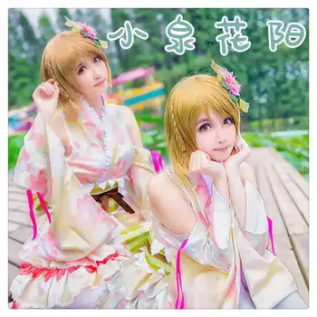 

Free Shipping New Love Live Cosplay Hanayo Koizumi Kimono Cosplay Costume Full Set Lolita Kimono Suits Dress Halloween