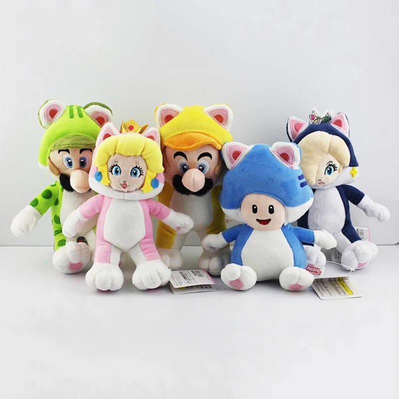 

5 Styles Super Mario Bros Plush Toy Mario Luigi Toad Princess Peach Rosalina Cosplay Cat Animals Soft Stuffed Dolls