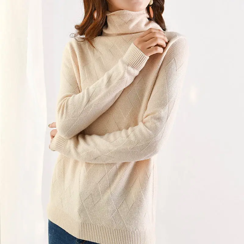 Кашемировые свитера для женщин, осенне-зимние женские кашемировые шерстяные вязаные теплые свитера с геометрическим рисунком, пуловеры - Цвет: Apricot