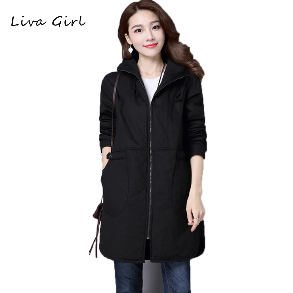 

LIVA GIRL 2017 New Jacket Women Winter Coat Solid Color Warm Outwear Thin Padded Cotton Jacket Womens Clothing Hooded WJN271