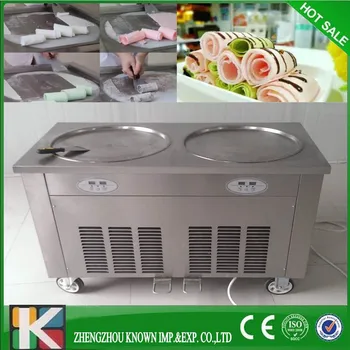 

220v 110v double pan fried ice cream machine 1600w ice cream roll machine square pan frying cream maker r410a ice pan