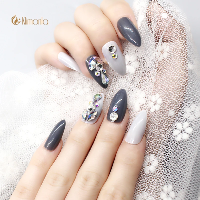 

Gray False Nails 24pcs/set Full coverage Acrylic Ladies Nails Beauty Tool Easy To Paste and Detachable luxurious Nail Tips