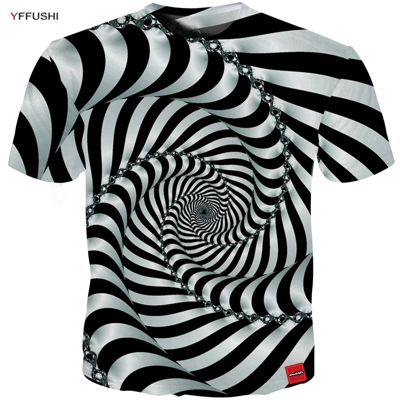 

YFFUSHI 2018 Male 3d Striped Short Sleeve t shirt Unique 3D vision Swirl Line Summer Cool T shirt Loose Hip Hop Tees Plus Size