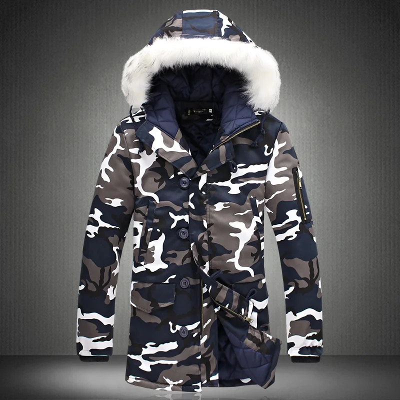 brand clothing Sale 2017 Fashion Camouflage Parkas Men Military Medium long Winter Coat Thickening Cotton padded