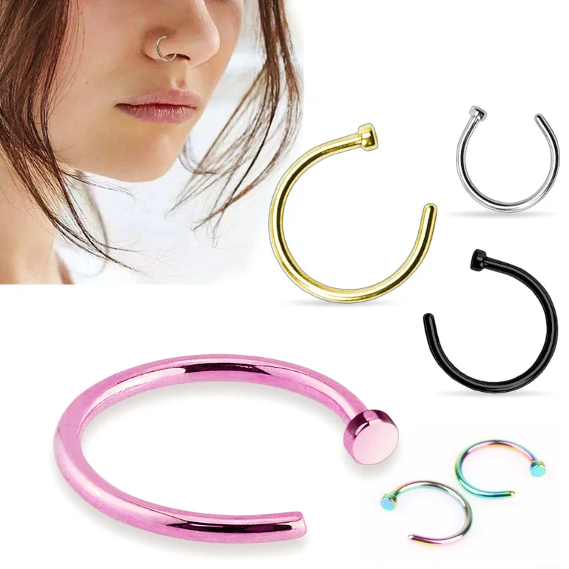 

1PC Hot Fake Clip On 6 10 mm Surgical Steel Open Nose Ring Thin Small Hoop Nose Piercing Studs Ring For Women Girls