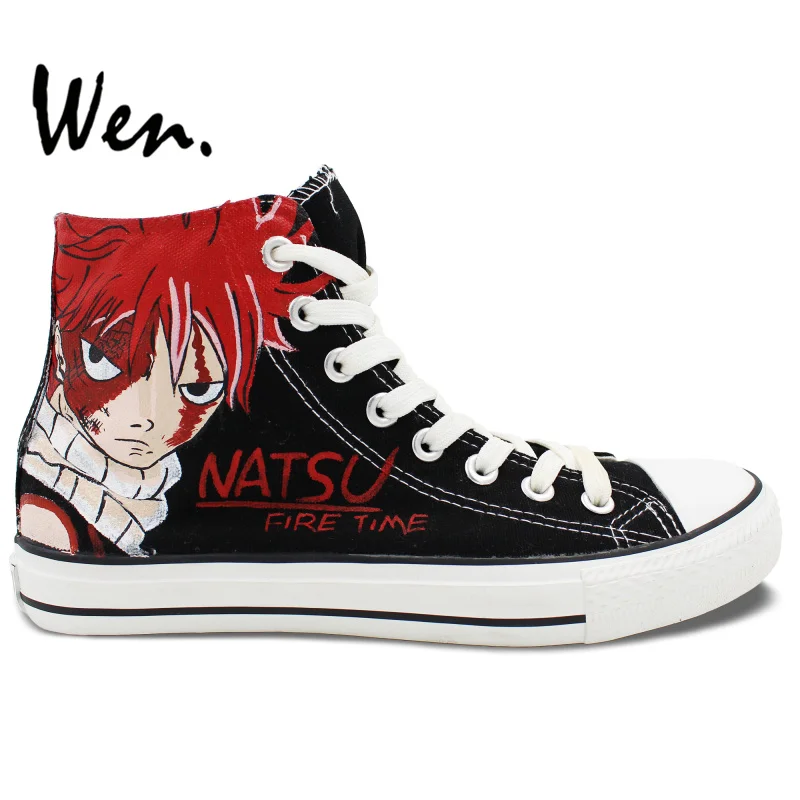 

Wen Hand Painted Shoes Anime Fairy Tail Natsu High Top Black Canvas Sneakers for Men Women's Birthday Gifts