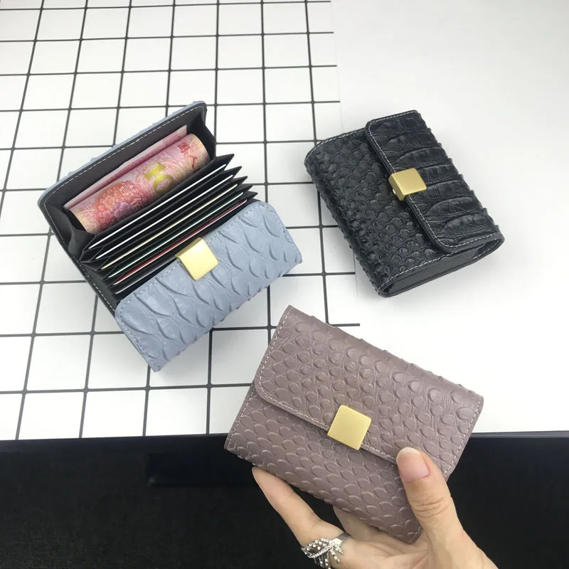 

Bemoreal Split Leather id card holder Women Casual Hasp Business Card Wallet Crocodile Solid credit card case minimalist wallet