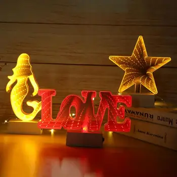 

LED 3D Mirror Lights Love Star String Mirror Lights Battery Operated Bedroom Wedding Holiday Party Lamp Christmas Decorations