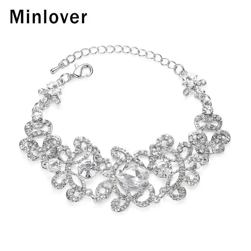 Minlover Модный свадебный браслет дамы серебро/золото/синий цвет камни в форме капли невесты ювелирные браслеты для женщин MSL032 - Окраска металла: Silver
