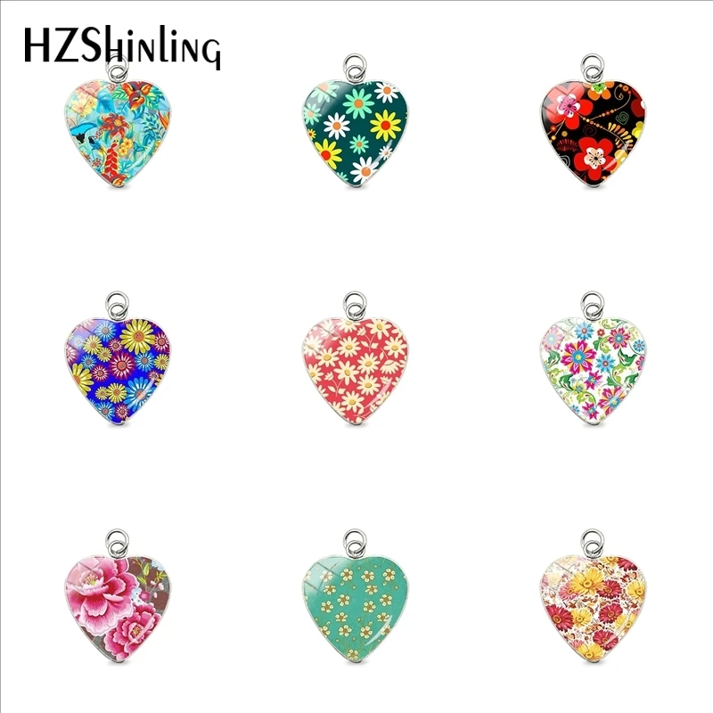 

Beauty Fresh Floral Flowers Pattern Heart Stainless Steel Plated Charms Pendants Hand Craft Jewelry For Womens Ladies Gifts