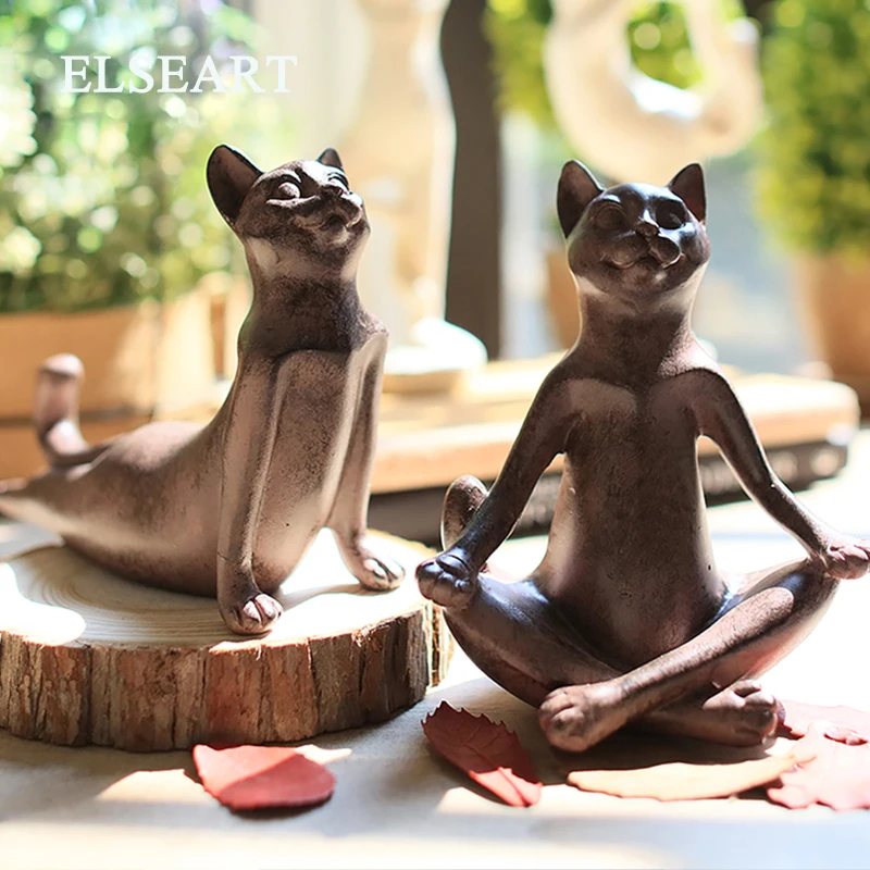 

Elseart Resin white and black cat statue animal figurine statue craft work for home decoration