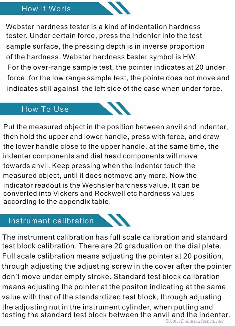 W-20 металла Портативный твердомер измерения алюминиевых сплавов Webster Твердости Тестер