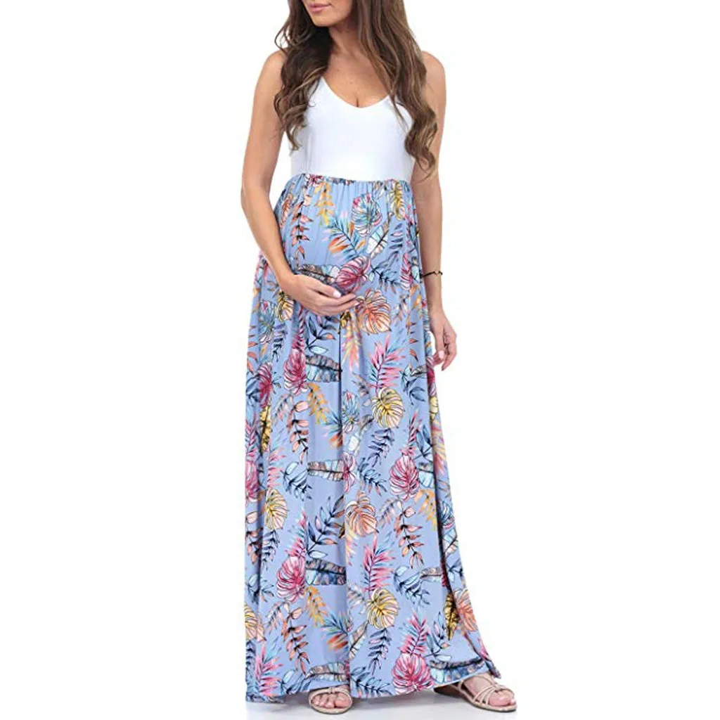 2020 para Mulheres sem Mangas Vetement Femme Maternidade Gravidez Roupas Vestido Ruched Cor Bloco Maxi Emenda 6 High Quality Mamãe e Bebê