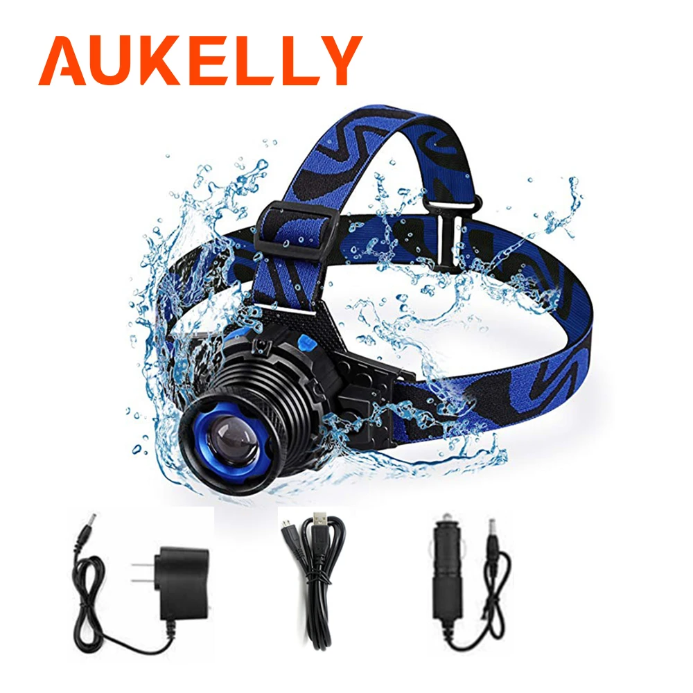 

Aukelly LED Portable Headlamp 3 Modes Zoomable Rechargeable Waterproof Head Light Outdoor Multifunction Working Inspection Lamp