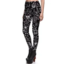 New Arrival 3760 Sexy Girl Halloween Black ghost Skull Bat Cross Printed Elastic Fitness Polyester Workout