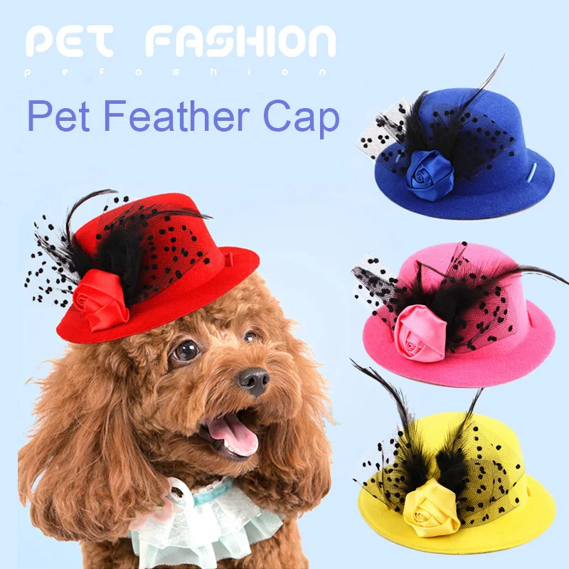 

Pet Dog Cap Nobleman Cap Pet Dog Cat Teddy Bomei Pet Adornment Hat Fashion Beauty and Magnificentl Pet Products Feather hat