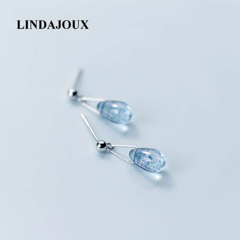 

Blue Stone Water Drop Shape Hanging 925 Sterling Silver Stud Earrings For Women sterling-silver-jewelry Fashion Studs Earring
