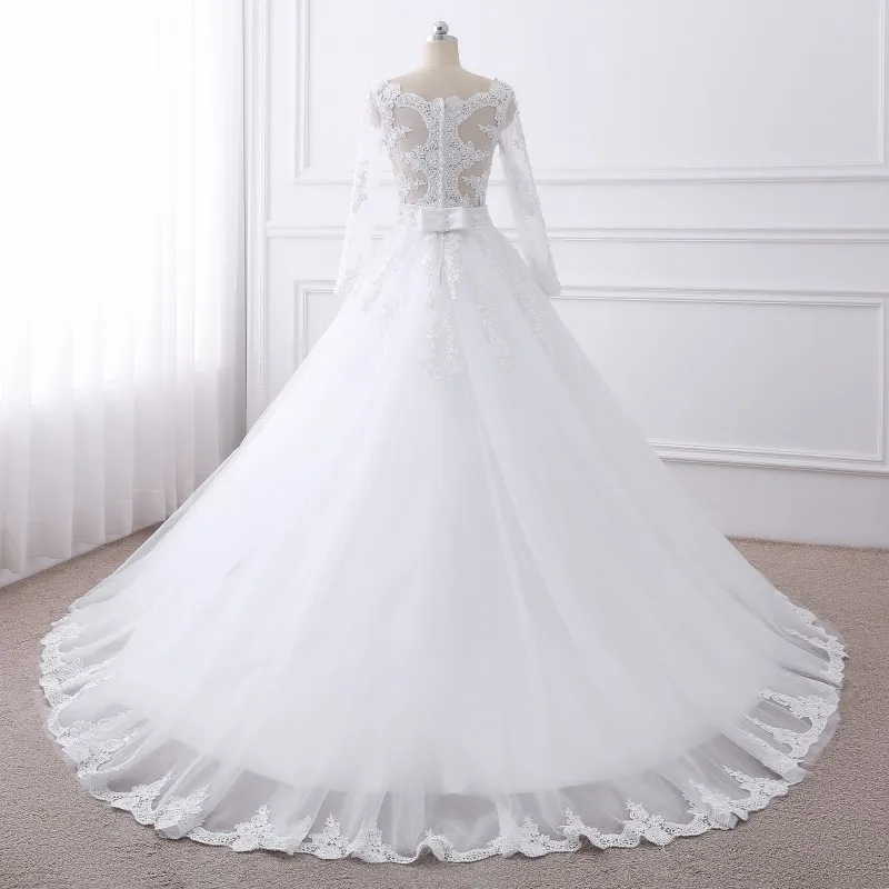 Long Sleeve Sheer Tulle Back Princess Wedding Dress | Uniqistic.com