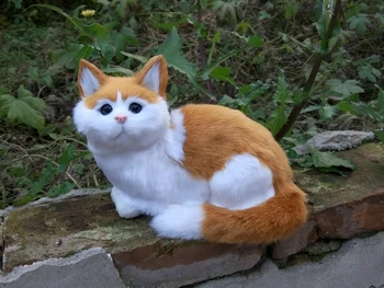 

large about 21x24CM simulation white&yellow cat model, polyethylene&furs handicraft Figurines home decoration toy gift a2760