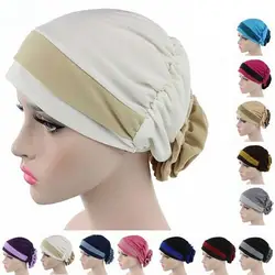 Летние шапочки без полей для женщин Повседневное Исламская капот с цветком шляпа Эластичный Тюрбан Кепка chemo волос головы шарф Тюрбан душ