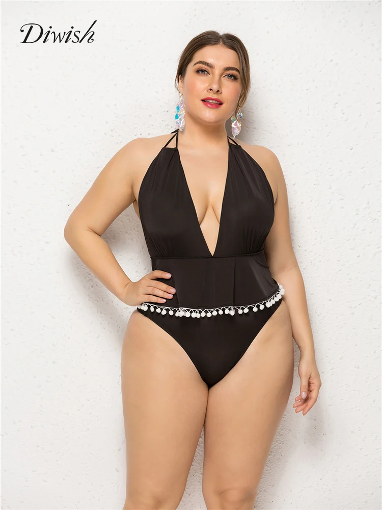 

Diwish Plus Size Swimwear Women Sexy One Piece Swimsuit 2019 Summer Black Beachwear Bathing Suit Bodysuit Monokini Swimming Suit