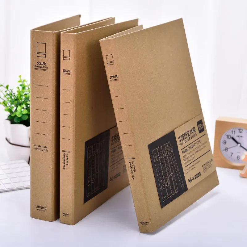 

Deli 1Pcs Creative Vintage A4 Kraft Folder Documents D Type Lever Arch File Kraft Binder With Slip Case Box Office Supplies
