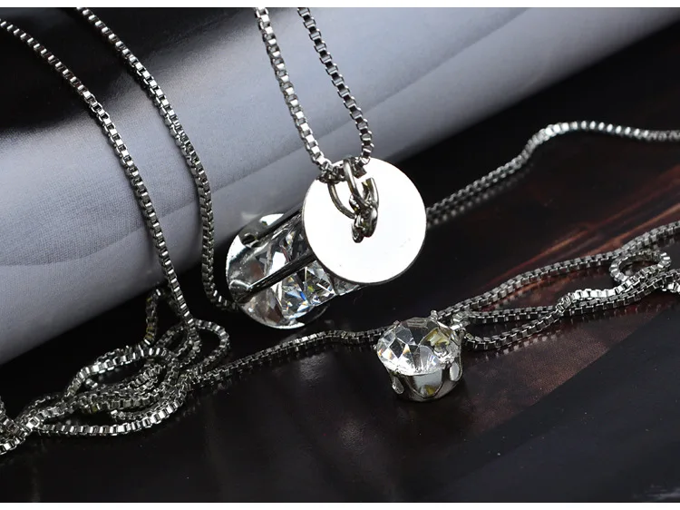 Простой дизайн цилиндрический кристалл кулон ожерелье серебро двойные цепи AAA циркон многослойное Ожерелье Длинная женская цепочка для свитера
