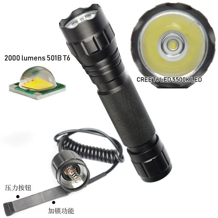 

5mode light 501B Tactical Flashlight 2000 lumens 501B T6 Hunting Rifle Torch Shotgun lighting Shot+Tactical mount+Remote switch
