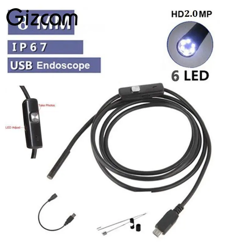 Gizcam 1/2/3 5/5 м 8 мм Android телефон OTG Micro USB эндоскоп 2MP HD Водонепроницаемый Бороскоп