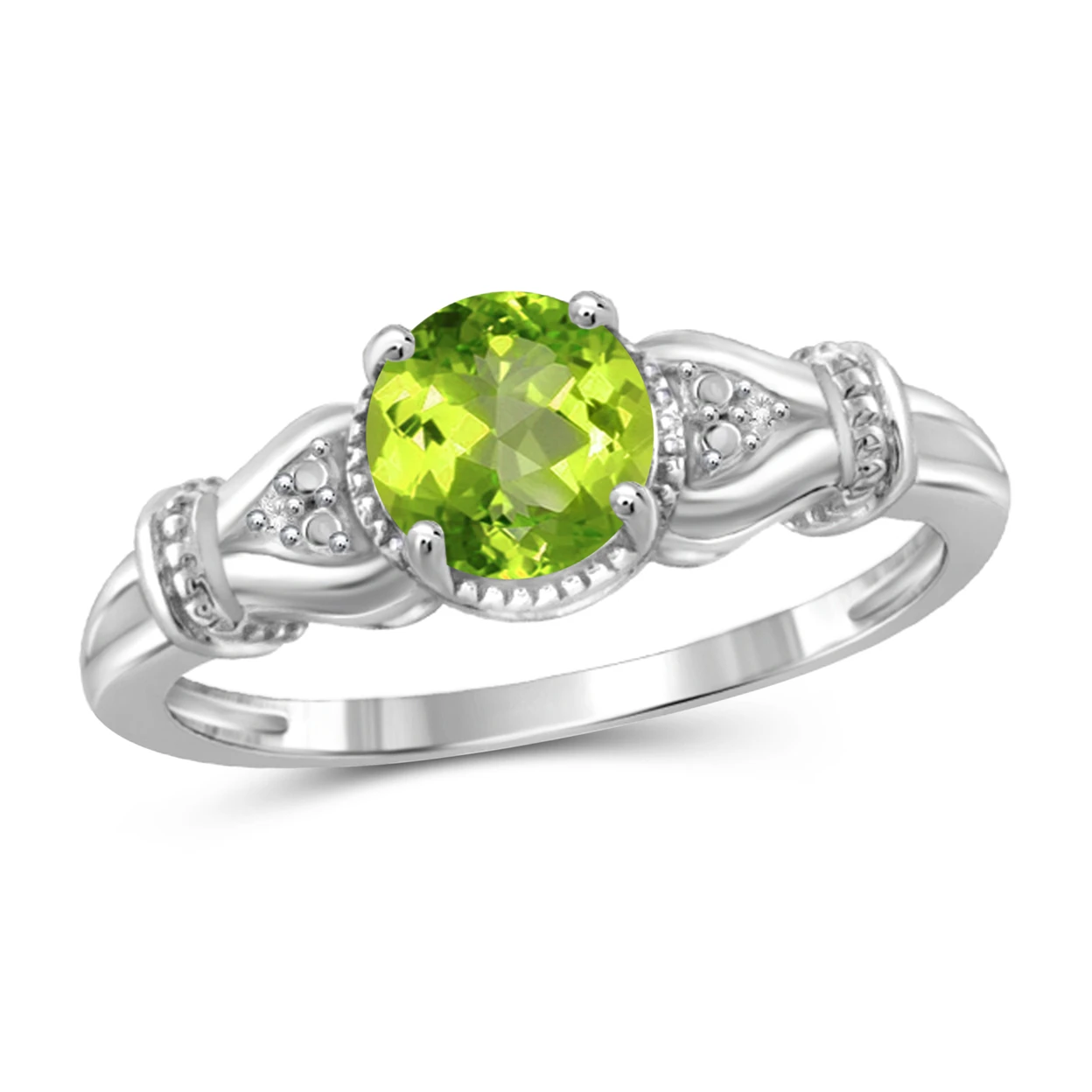 JewelonFire 3/4 Carat T.G.W. Peridot and White Diamond Accent Ring in Sterling Silver